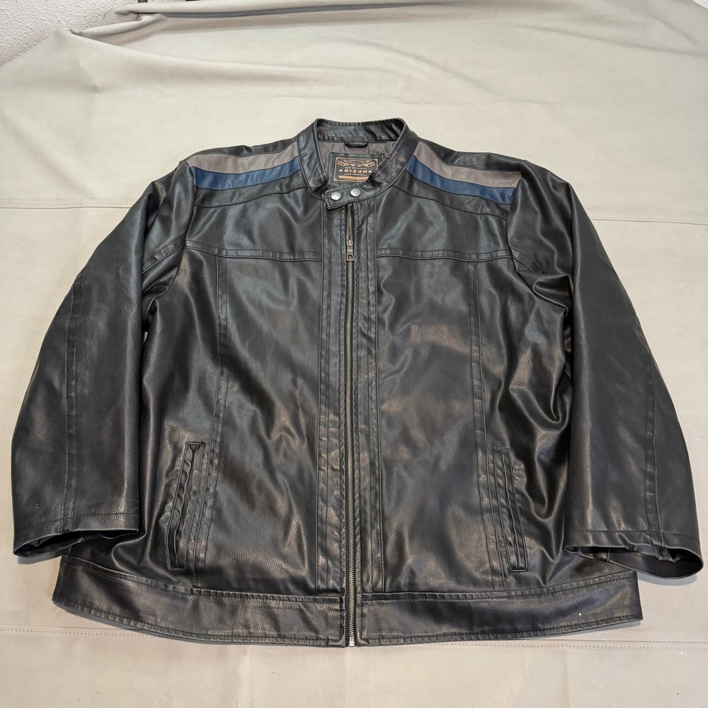 VTG Arizona‎ Men Faux Leather Moto Biker Grunge Jacket Blue Gray Stripe-3XLXXXX